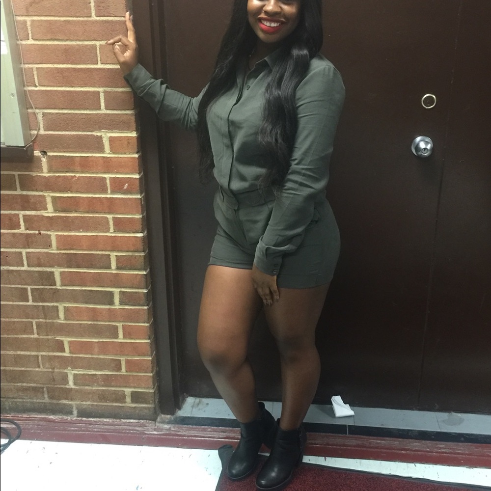 Forever 21 Olive Long Sleeved Shorts Jumpsuit S